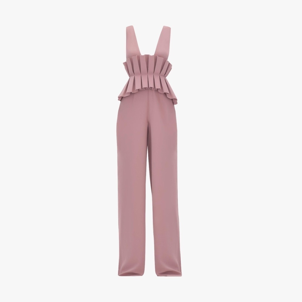 NWT ANDREA IYAMAH Vera Ruffle Statement JUMPSUIT Mauve Pink Size XS